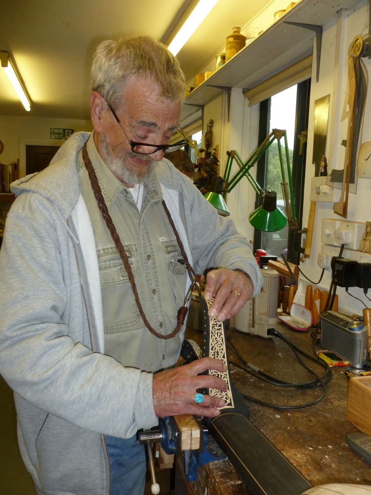 Derek fitting the pegbox panel